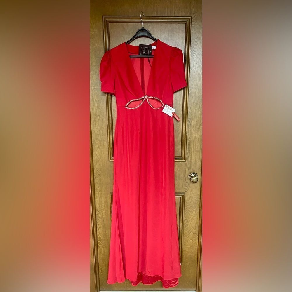 Mac Duggal Red Maxi Dress with Embellished Waist